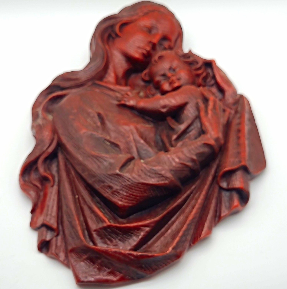 VTG Bavarian Artwax Madonna and Child Wall Plaque Faux Wood Carving Relief 14"
